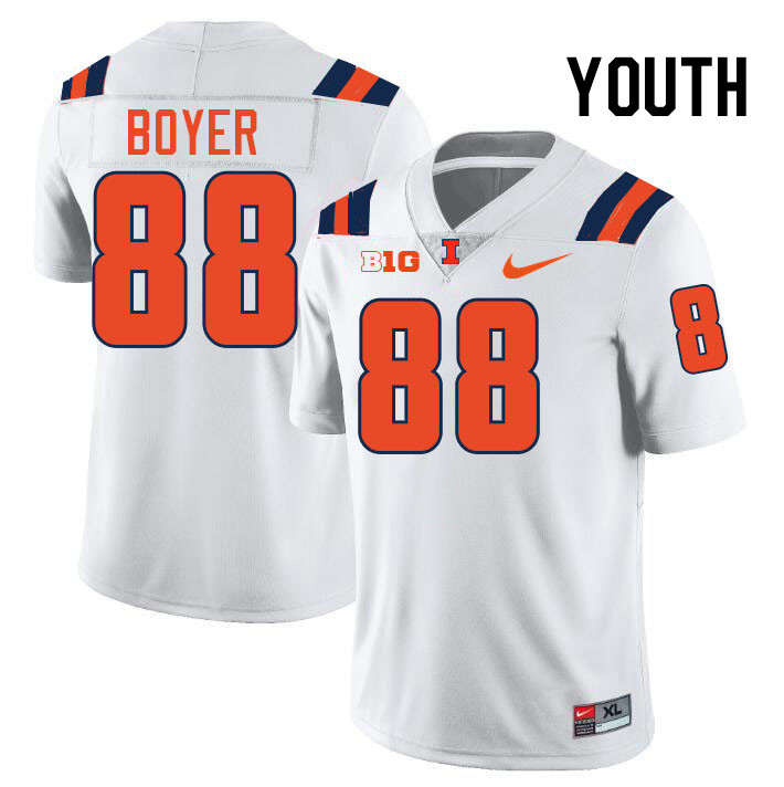 Youth #88 Henry Boyer Illinois Fighting Illini College Football Jerseys Stitched-White